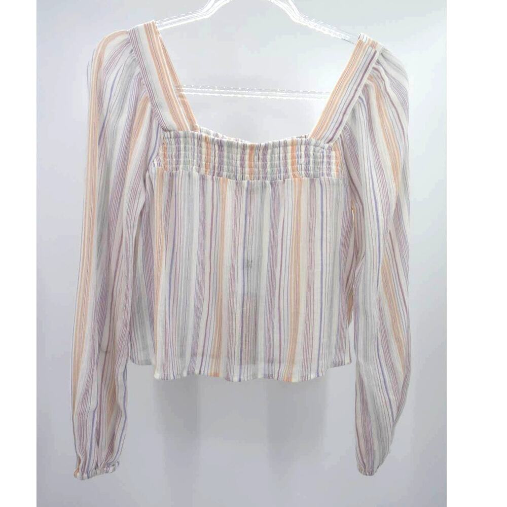 BCBGeneration Womens Multicolor Striped Smocked Long Sleeve Crop Blouse XS